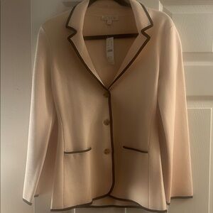 J. Crew Women's Cream Blazer with Black Piping